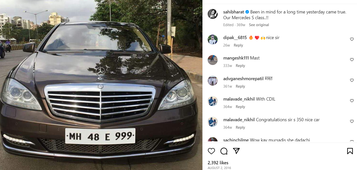 Bharat Jadhav's Instagram post about Mercedes S class