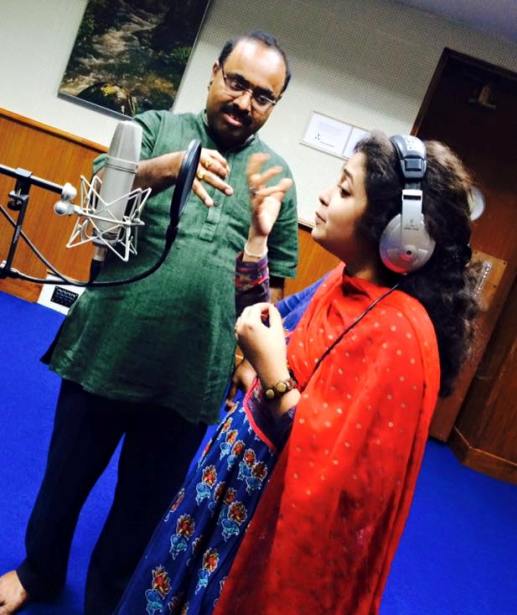 Damini Bhatla recording a song