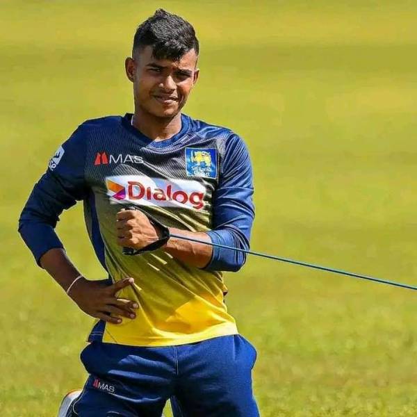 Dunith Wellalage during a practice session for Sri Lanka A