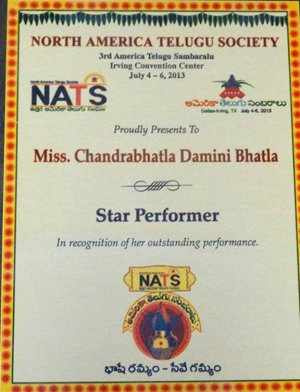 Felicitation award by North America Telugu Society (NATS)