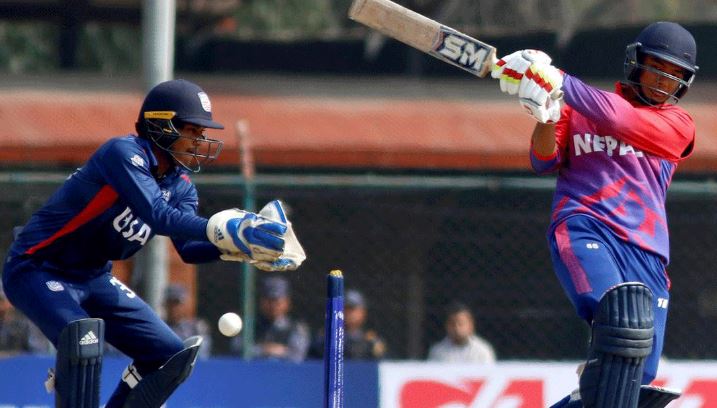 Kushal Malla playing for Nepal against USA