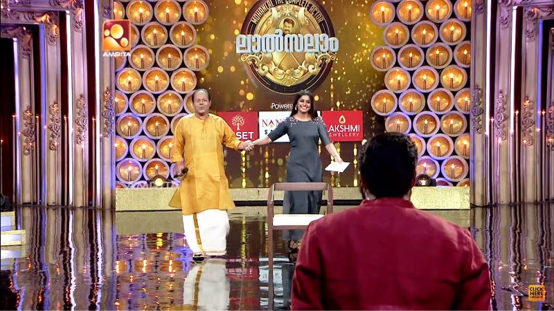 Meera Nandan hosting Amrita TV's Malayalam talk show Lal Salam (2017)
