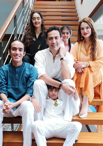 Nadia Hussain Khan with her husband and children