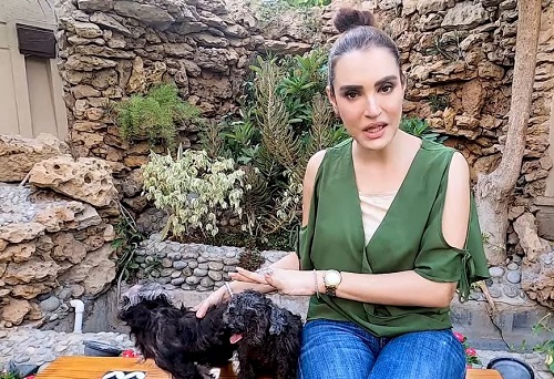 Nadia Hussain Khan with her pet dogs