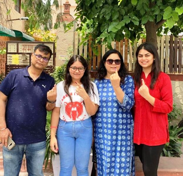 Rahul Navin with his family after casting thier votes in 2019