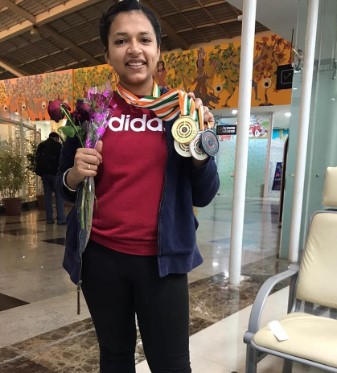 Sift Kaur Samra during the National Shooting Championships held in Bhopal in 2019