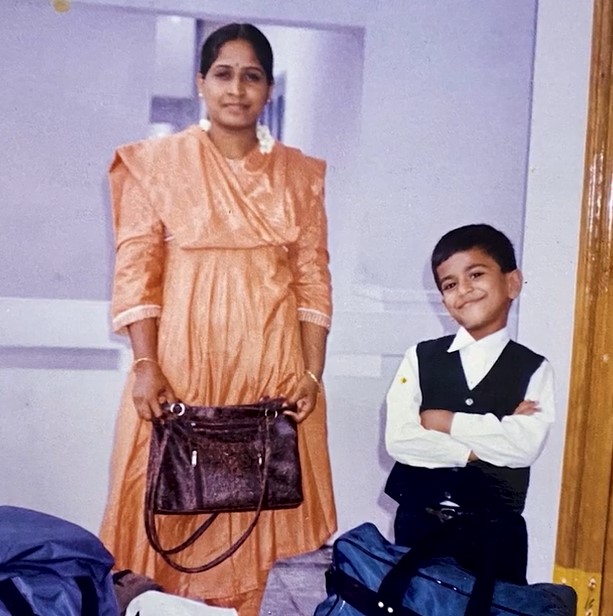 A childhood photo of Teja Nidamanuru with his mother