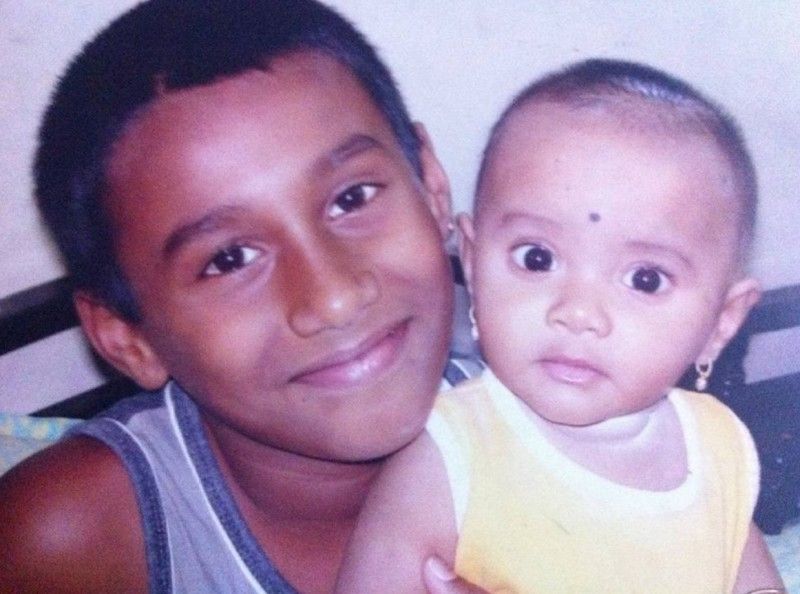 A childhood picture of Likith Selvaraj (left)