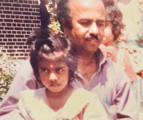 A childhood picture of Swagatha S. Krishnan with her father