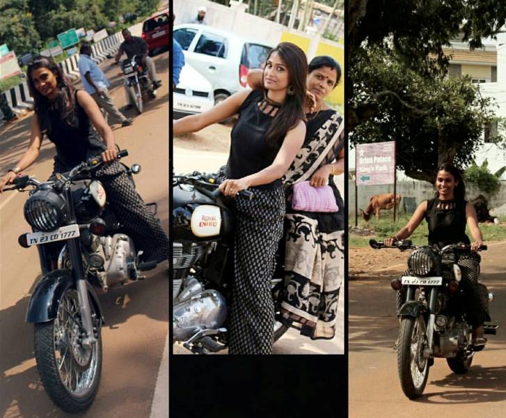 A few photos of Poornima Ravi riding a motorbike