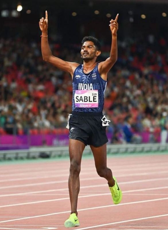 Avinash Sable after finishing first in the 3000m steeplechase competition at the 2023 Asian Games