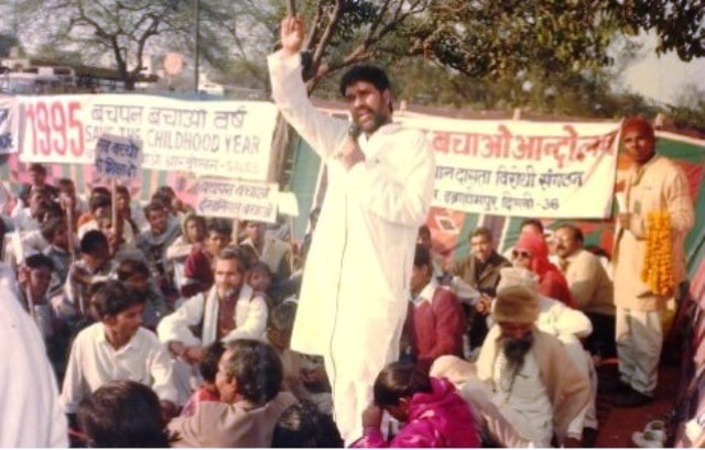 Kailash's photo taken while he was addressing a rally during the South Asian March Against Child Labor and Trafficking