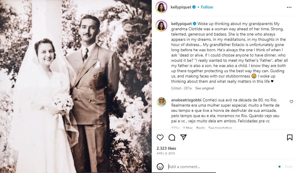 Kelly Piquet's Instagram post about her grandparents
