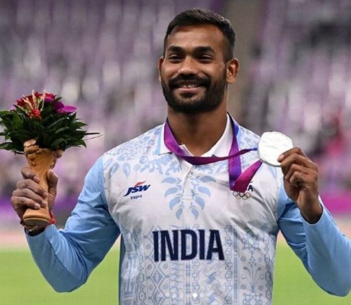 Kishore Jena after winning a silver medal at the 2023 Asian Games