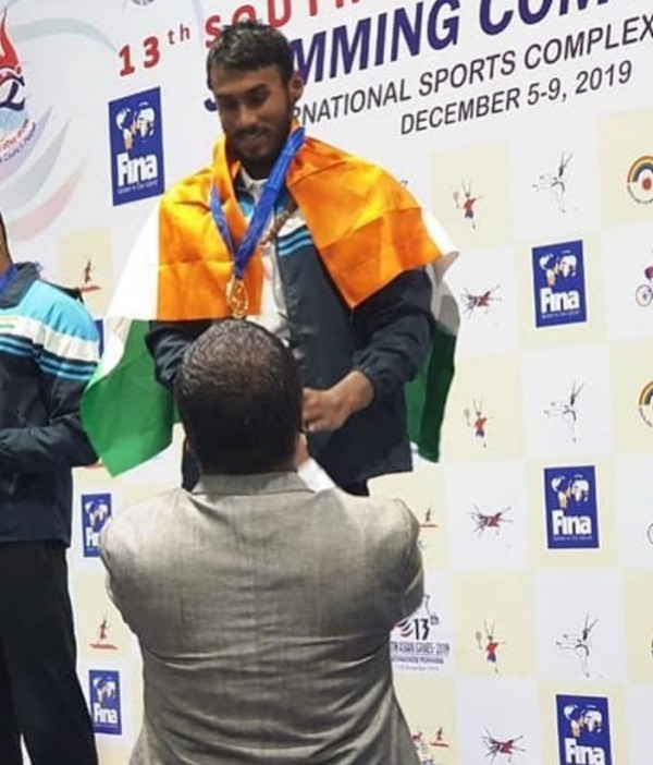 Likith Selvaraj after winning a gold medal in the 13th South Asian Games