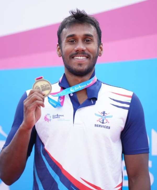 Likith Selvaraj after winning gold medal in the 36th National Games
