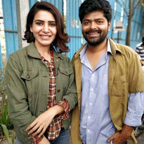 Nagabhushana N S with Samantha Prabhu (left) during the shoot of U Turn