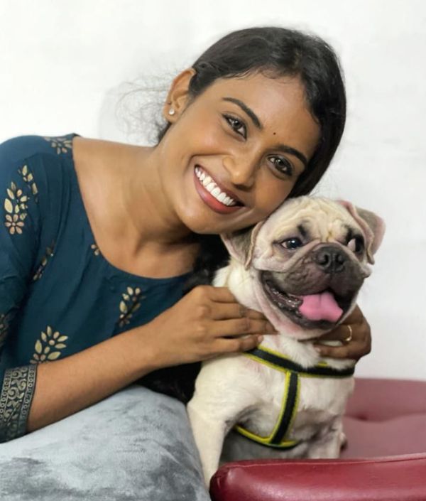 Poornima Ravi with her pet dog