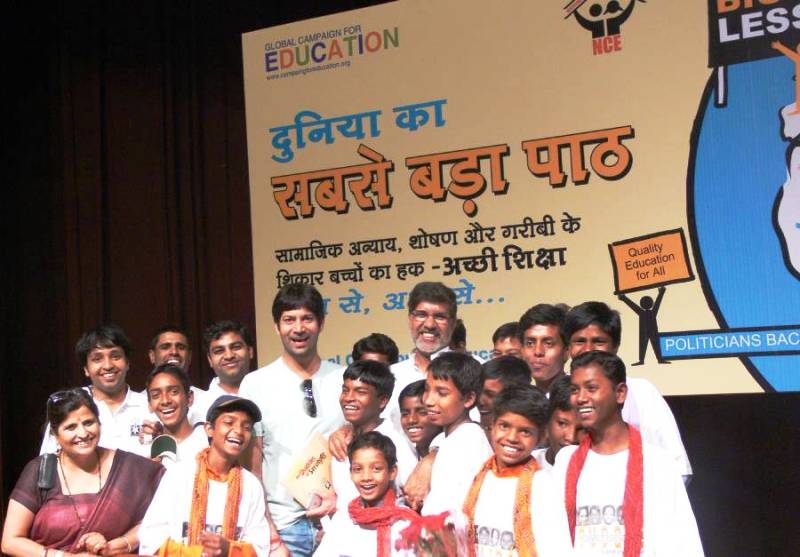 Satyarthi with school kids during an event of the Global Campaign for Education