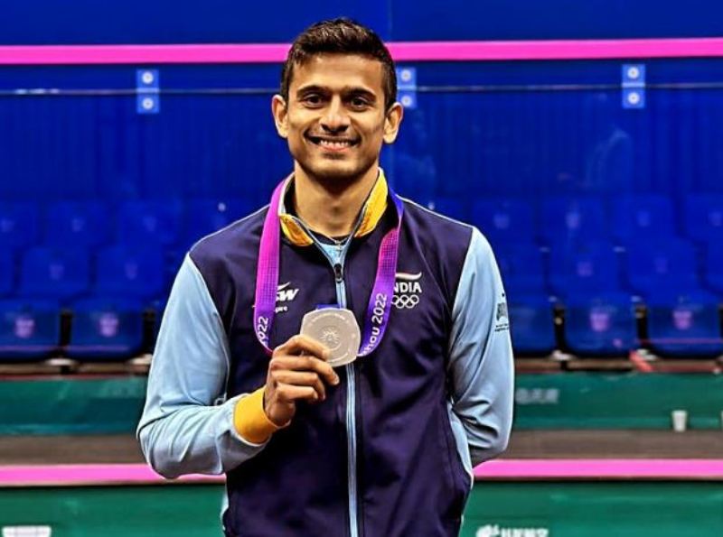 Saurav Ghosal after winning the silver medal at the 2023 Asian Games