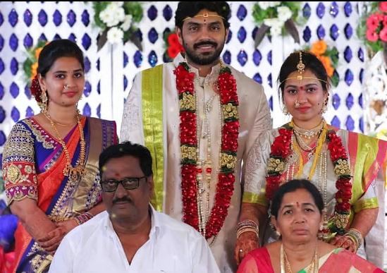 Surekha with her parents and Arjun during her wedding day
