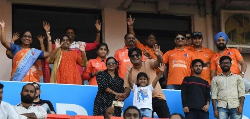 Teja Nidamanuru's family during his match in the 2023 ODI World Cup