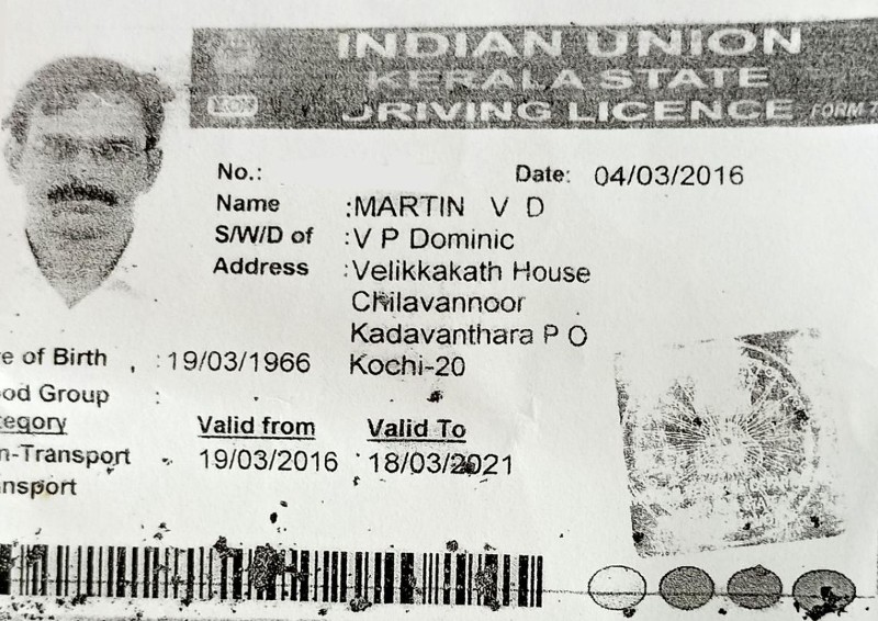 Dominic Martin's driving licence which he provided to his landlord while renting the house