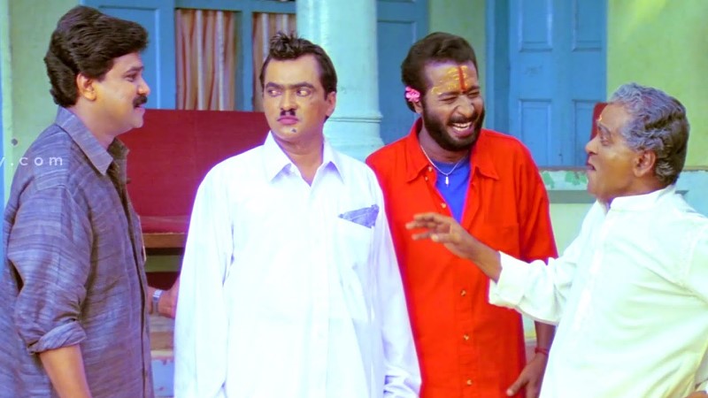 Kalabhavan Haneef (second from left) as groom in the slapstick comedy-drama film Ee Parakkum Thalika (2001)