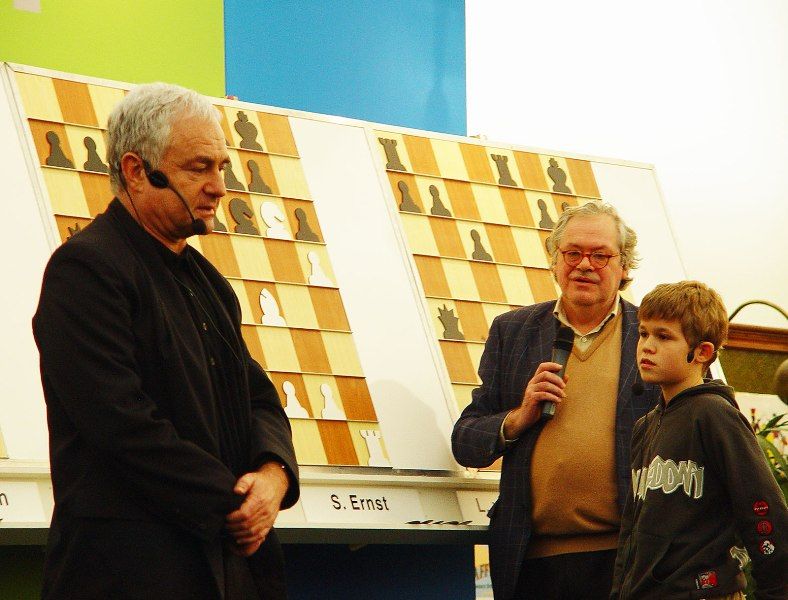 Magnus Carlsen after winning the Corus chess tournament in Wijk aan Zee in 2004