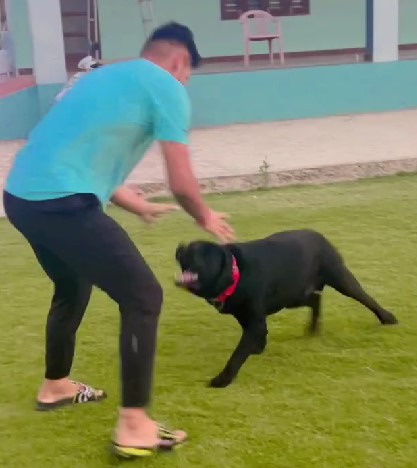 Naveen Kumar while playing with his pet dog, Jackey