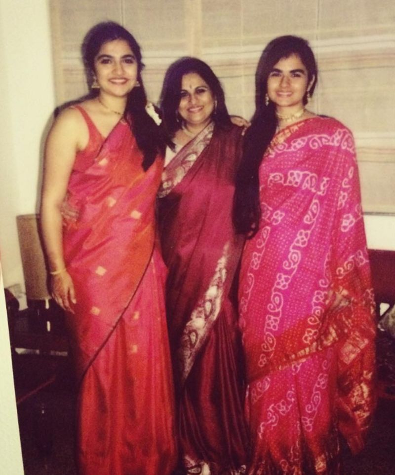 Rukmini Vasanth (left) with her mother (centre) and sister (right)