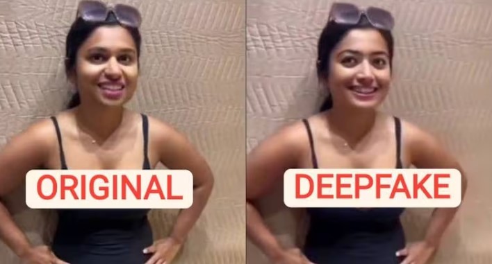 Snip of Zara Patel's deep fake video morphing Rashmika Mandanna's face