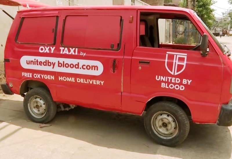A photo of an OxtTaxi van being run under Abhishek's NGO United By Blood