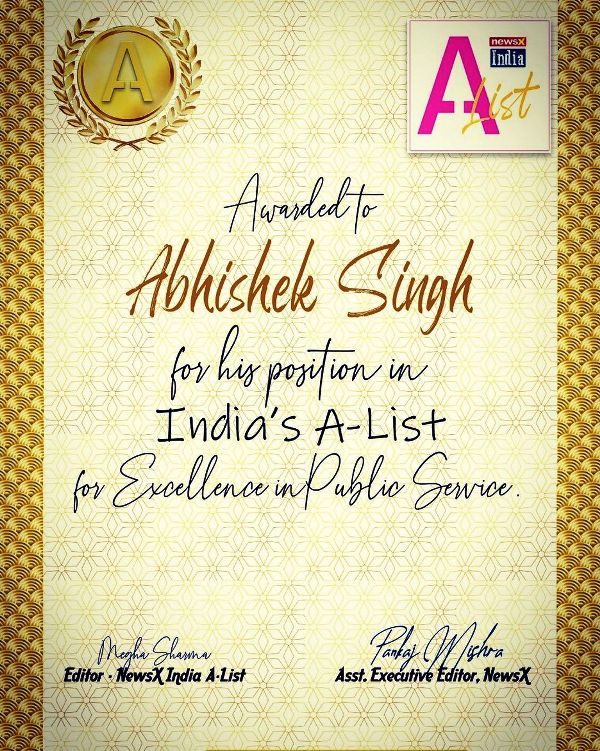 Abhishek Singh's NewsX certificate