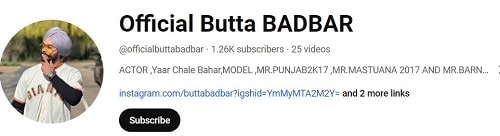 Butta Badbar's YouTube channel