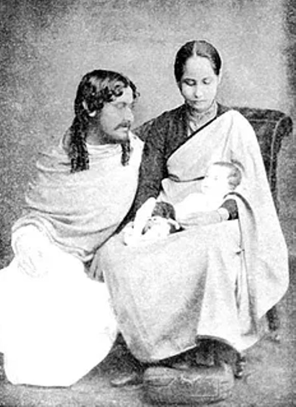 Rabindranath Tagore and Mrinalini Devi with their first child, Bela, in 1886