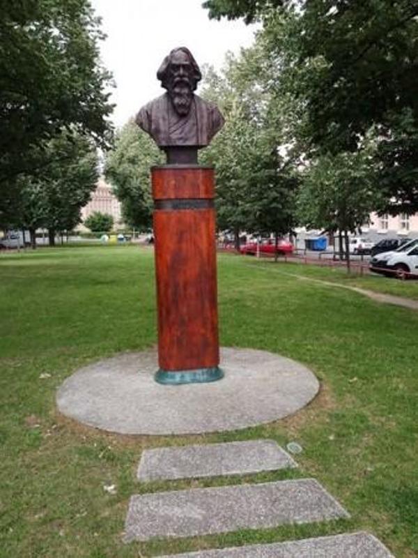 A bust of Nobel laureate Rabindranath Tagore in Thakurova area of Prague, the Czech Republic