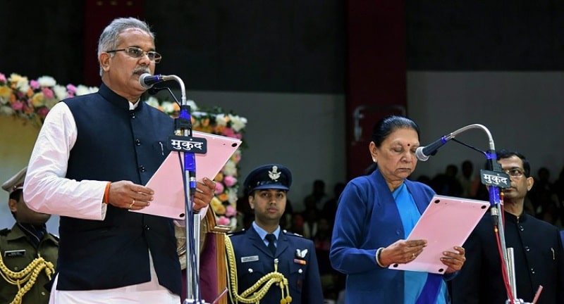 A photo of Bhupesh Baghel taken while he was being administered the oath of the Chief Minister