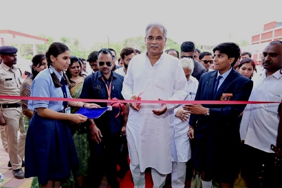 A photo of Bhupesh taken while he was inaugurating one of the Swami Atmanand English Medium Schools