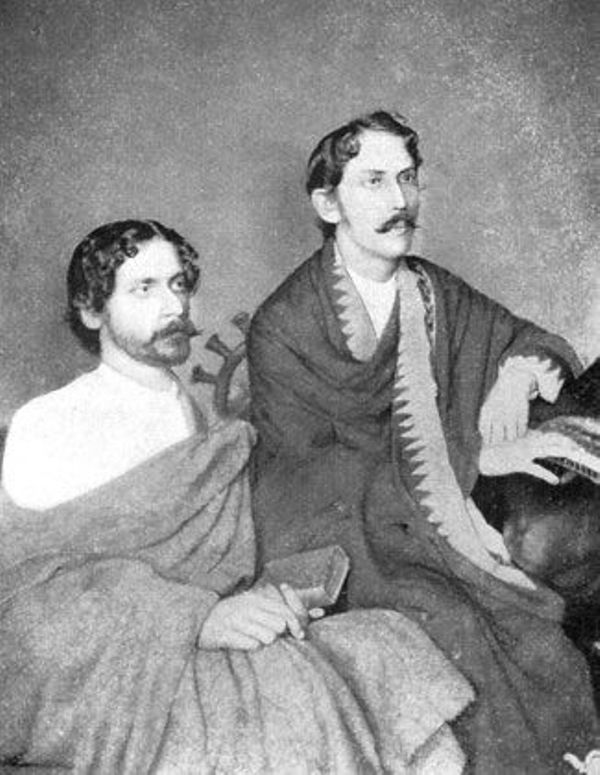 Rabindranath Tagore (left) with his elder brother Jyotirindranath Tagore