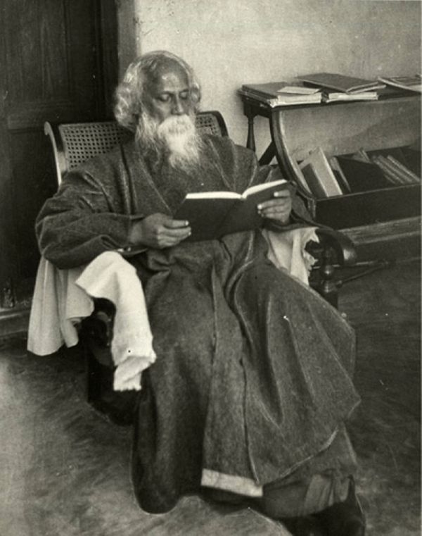 Rabindranath Tagore reading a book