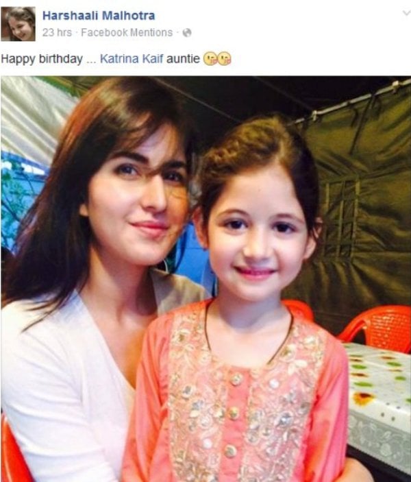 Harshaali Malhotra's Facebook post on Katrina Kaif's birthday
