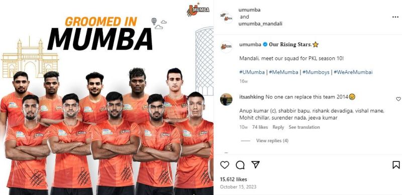 U Mumba's post about the players retained in season 10 of the Pro Kabaddi League