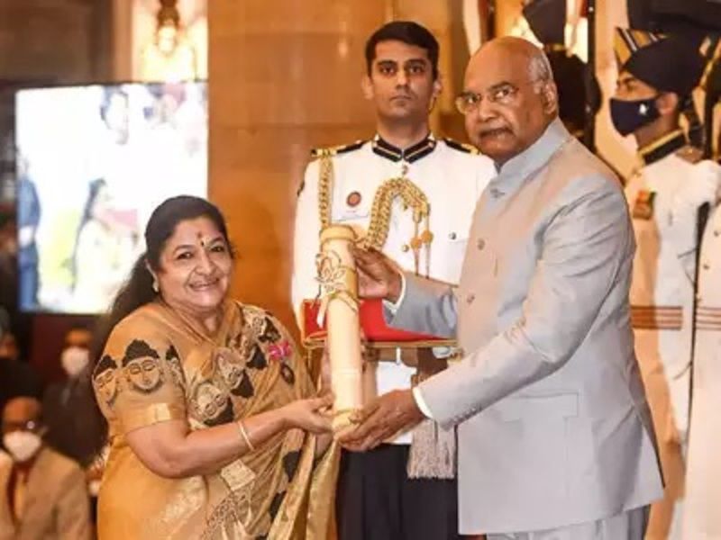K. S. Chithra receiving the Padma Bhushan award