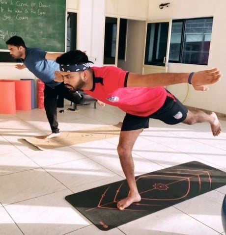 Monank Patel doing yoga