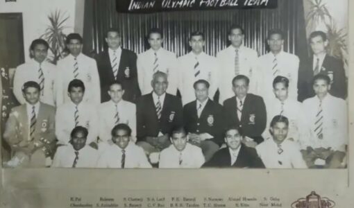 Samar Banerjee with the 1956 Melbourne Olympics Indian football team