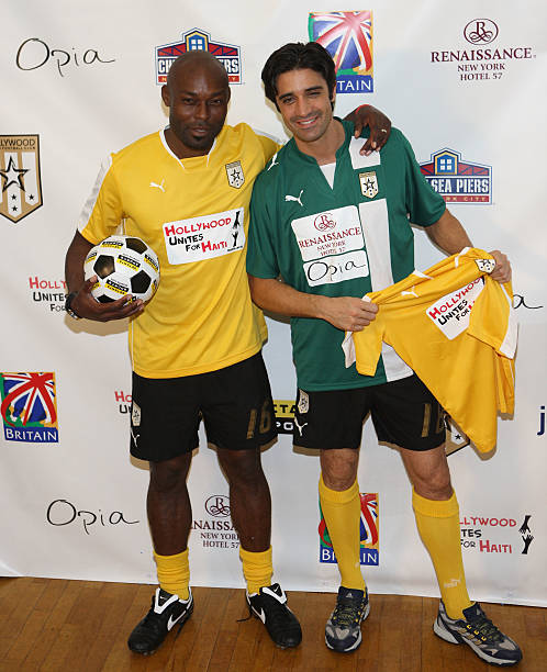 Jimmy Jean-Louis at a charity match for Hollywood Unites for Haiti with Gilles Marini