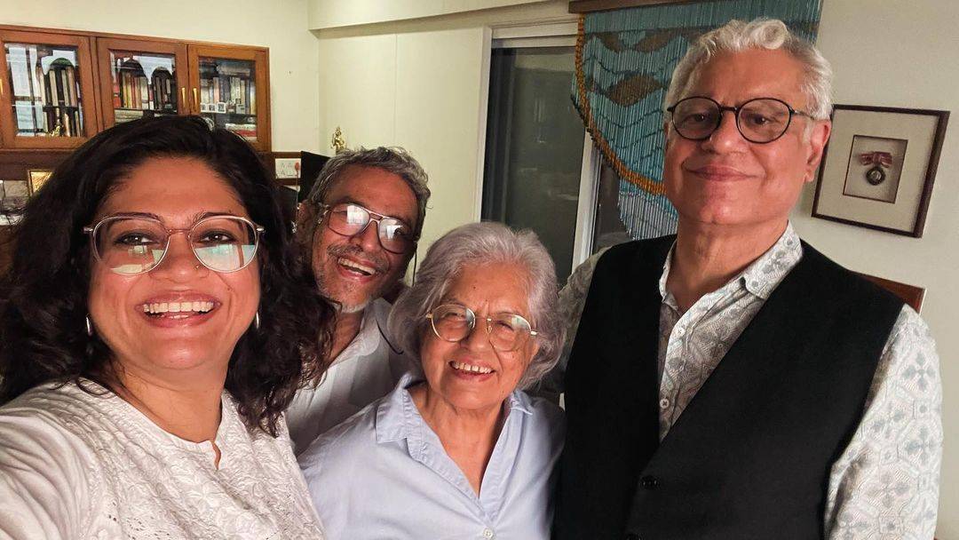 Shoma Sen's daughter and husband, and her lawyers Indira Jaising and Anand Grover (left to right) after her bail