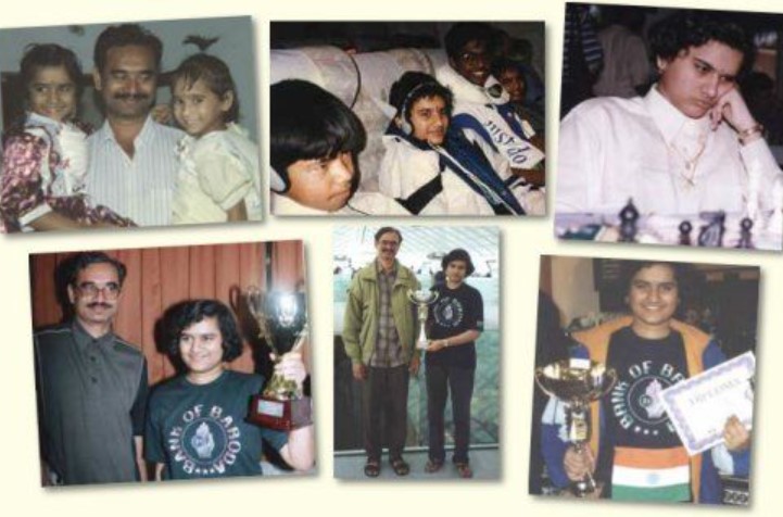 A collage of childhood pictures of Koneru Humpy after winning chess championships