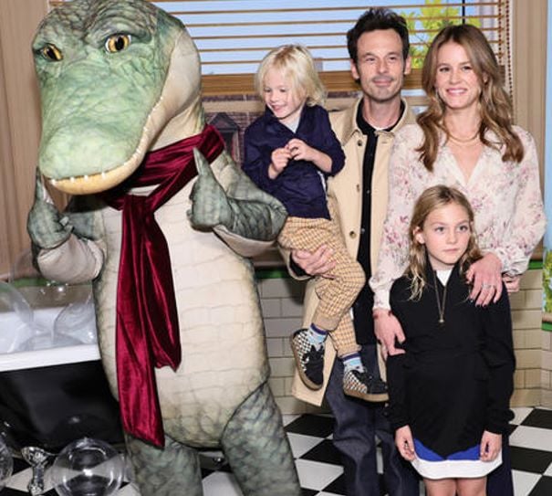 Scoot McNairy with his children and Sosie Bacon